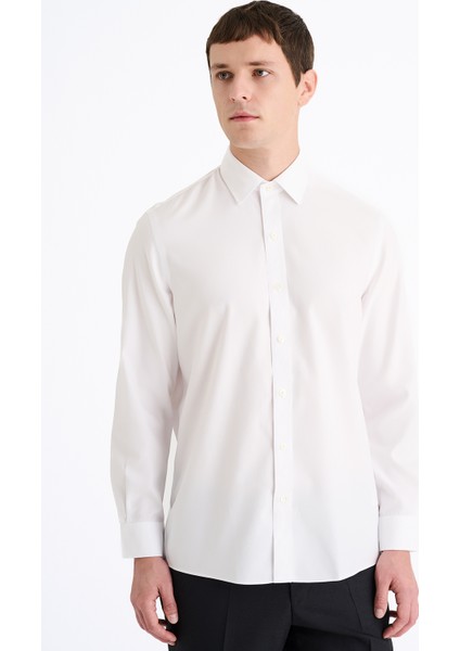 Erkek Beyaz Cooper Fit Kravat Yaka Balıksırtı Klasik Gömlek modelleri