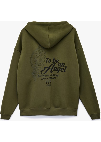 Taş Detaylı Kapüşonlu Arkası Baskılı Kanguru Cepli Oversize Fermuarlı Sweatshirt fiyatları