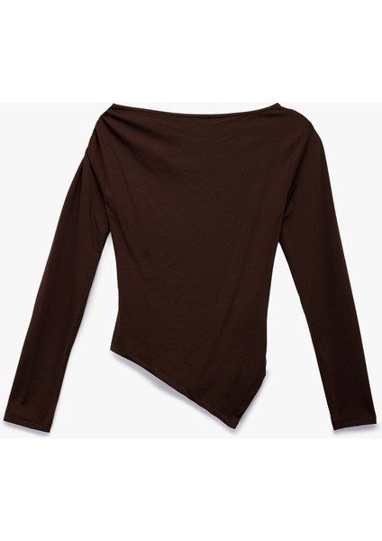 Slim Fit Asimetrik Kesim Drapeli Uzun Kollu Tişört fiyatları