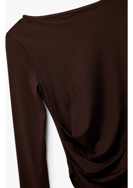 Slim Fit Asimetrik Kesim Drapeli Uzun Kollu Tişört modelleri