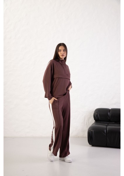 Kadın Rahat Kalıp Uzun Kollu Yarım Fermuar Modal Kumaş Kanguru Ce modelleri