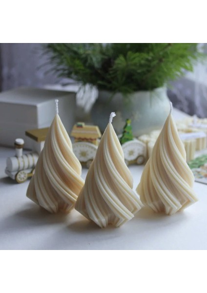 Lumıerı Candle El Yapımı Kokusuz Çam Ağacı Yeni Yıl Dekoratif Kalıp – Kırık Beyaz -10-12 cm