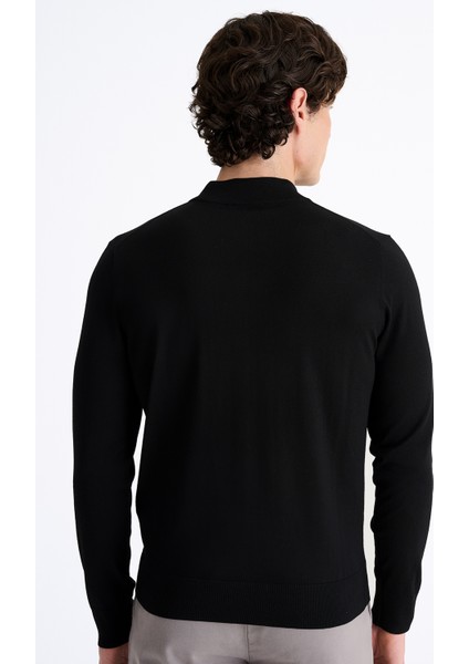 Erkek Siyah Yün Yarım Balıkçı Yaka Kazak modelleri