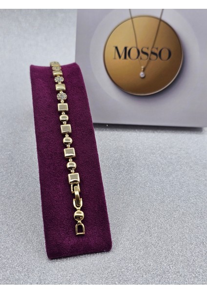 Xuping Yuvarlak Kare Model Zirkon Taş Detaylı Altın Renk Çelik Bileklik modelleri