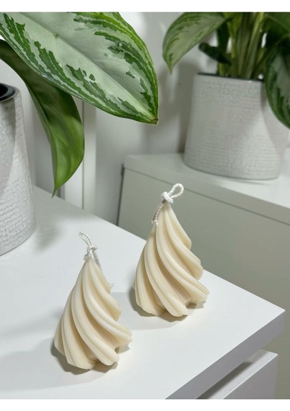 Lumıerı Candle El Yapımı Kokusuz Çam Ağacı Yeni Yıl Dekoratif Kalıp – Kırık Beyaz -10-12 cm