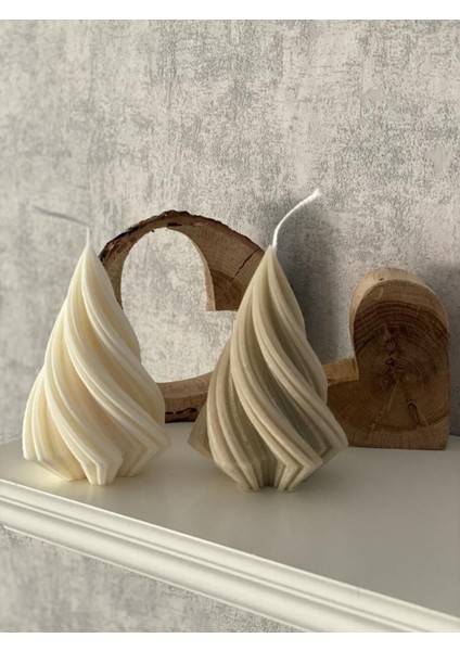 Lumıerı Candle El Yapımı Kokusuz Çam Ağacı Yeni Yıl Dekoratif Kalıp – Kırık Beyaz -10-12 cm