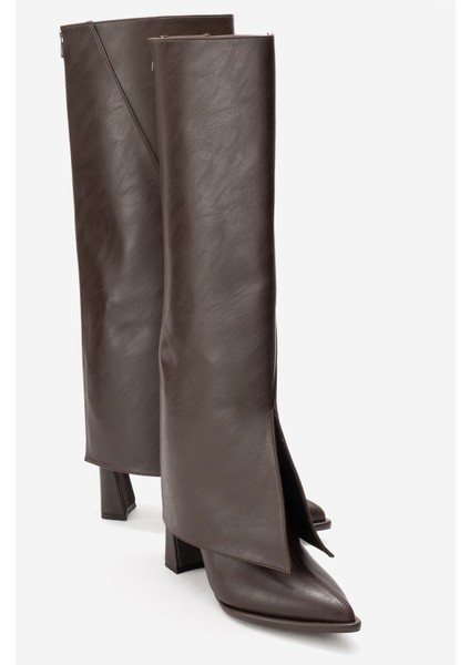 Aja Kahverengi Cilt Kadın Kalın Topuklu Çizme Olabilen Bot