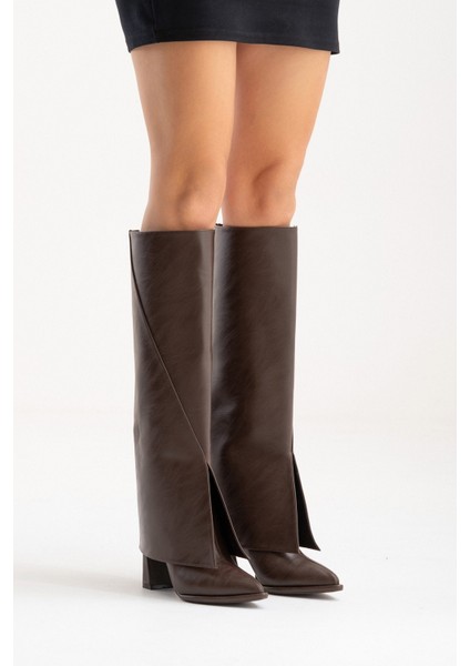 Aja Kahverengi Cilt Kadın Kalın Topuklu Çizme Olabilen Bot fiyatları