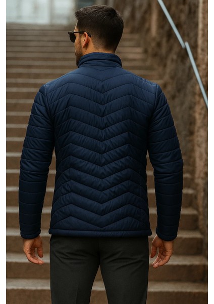 Erkek Kışlık Trend Lacivert Kapitone Şişme Mont