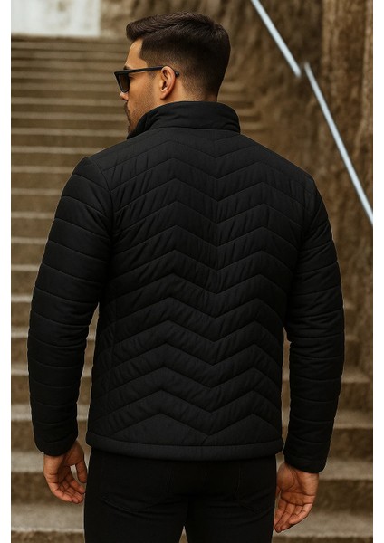 Erkek Kışlık Trend Siyah Kapitone Şişme Mont