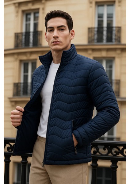 Erkek Premium Basic Kapitone Lacivert Şişme Mont fiyatları