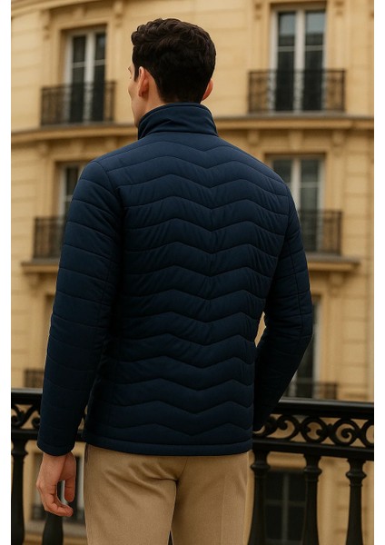 Erkek Premium Basic Kapitone Lacivert Şişme Mont