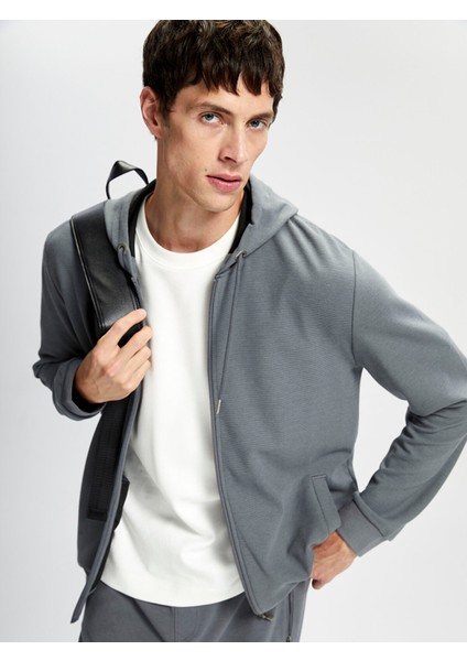 Yeni Sezon Kapüşonlu Uzun Kollu Erkek Fermuarlı Sweatshirt