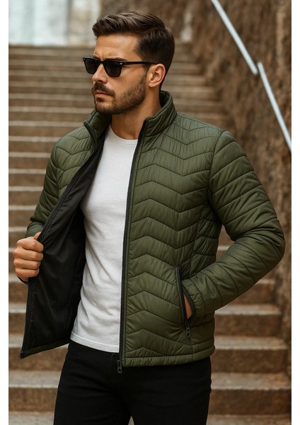 Erkek Kışlık Trend Haki Kapitone Şişme Mont