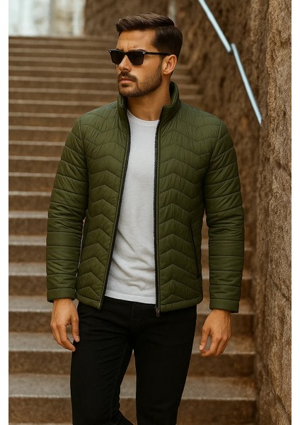 Erkek Kışlık Trend Haki Kapitone Şişme Mont modelleri