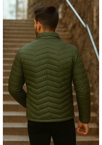 Erkek Kışlık Trend Haki Kapitone Şişme Mont