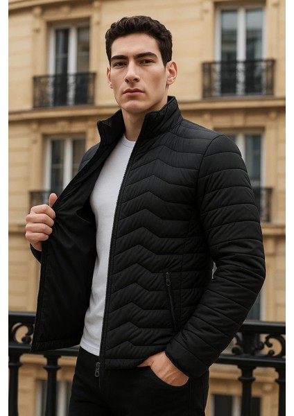 Erkek Premium Basic Kapitone Siyah Şişme Mont fiyatları