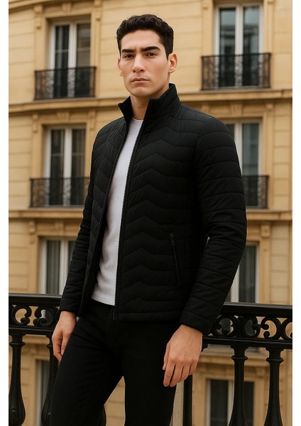 Erkek Premium Basic Kapitone Siyah Şişme Mont modelleri