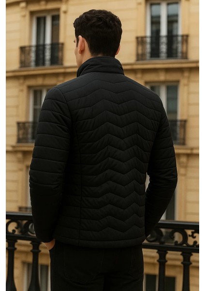 Erkek Premium Basic Kapitone Siyah Şişme Mont