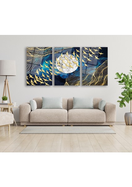 Soyut Kuşlar Üçlü Set Cam Tablo, Modern Ev Ofis Salon Duvar Dekoru Hediyelik Büyük Tablo Dekor fiyatları