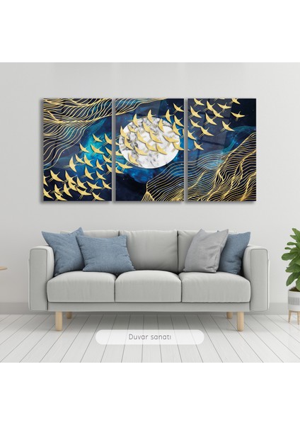 Soyut Kuşlar Üçlü Set Cam Tablo, Modern Ev Ofis Salon Duvar Dekoru Hediyelik Büyük Tablo Dekor modelleri