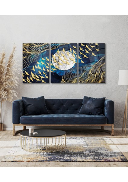 Soyut Kuşlar Üçlü Set Cam Tablo, Modern Ev Ofis Salon Duvar Dekoru Hediyelik Büyük Tablo Dekor fırsatları