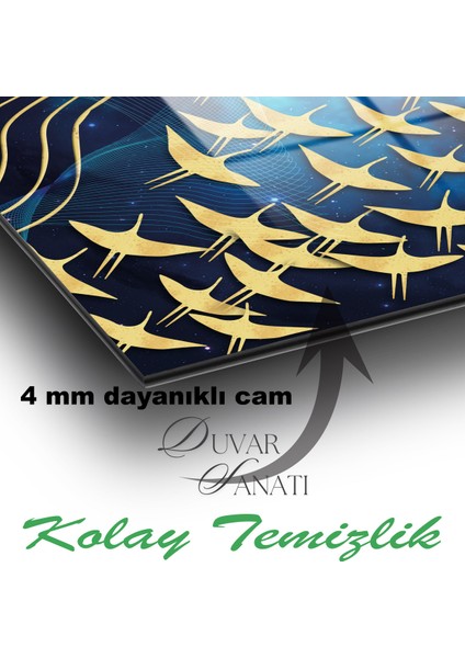 Soyut Kuşlar Üçlü Set Cam Tablo, Modern Ev Ofis Salon Duvar Dekoru Hediyelik Büyük Tablo Dekor indirimleri