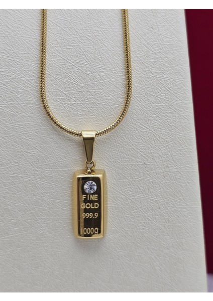 Xuping Zirkon Taşlı Külçe Model Çelik Kolye Büyük Boy