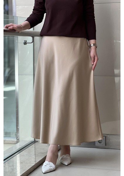 5457 Luna Saten Volanlı Etek