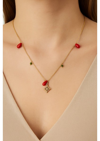 Doğal Taş Kokinalı Kolye