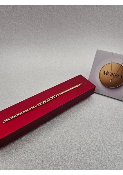 Xuping Kare Model Zirkon Taş Detaylı Altın Renk Çelik Bileklik modelleri