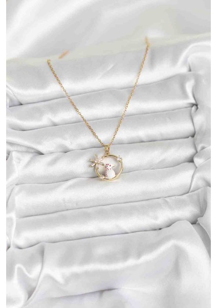 316L Çelik Zincir Gold Zirkon Taşlı Yılbaşı Temalı Kadın Kolye