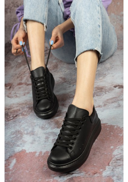 Günlük Sneaker Kadın Spor Ayakkabı Bağcıklı Siyah fiyatları