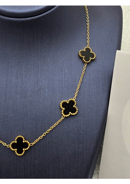 Yonca Model Siyah Gold Renk Büyük Boy Çelik Kolye fiyatları