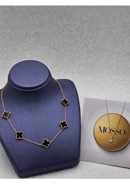 Yonca Model Siyah Gold Renk Büyük Boy Çelik Kolye fırsatları
