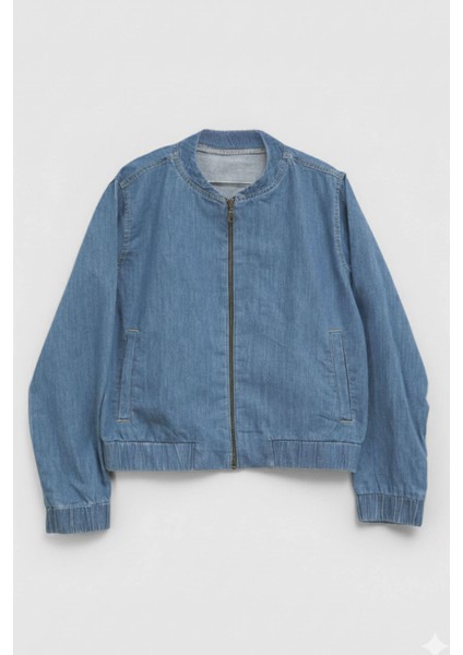 Kadın Açık Mavi Bomber Denim Ceket