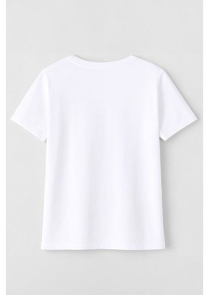 Kadın Bisiklet Yaka %100 Pamuk Side Baskılı Beyaz T-Shirt fiyatları