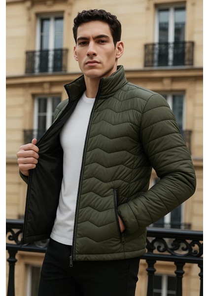 Erkek Premium Basic Kapitone Haki Şişme Mont fiyatları