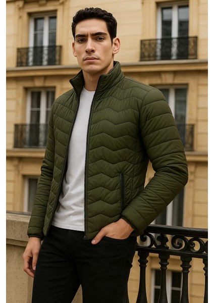 Erkek Premium Basic Kapitone Haki Şişme Mont fırsatları