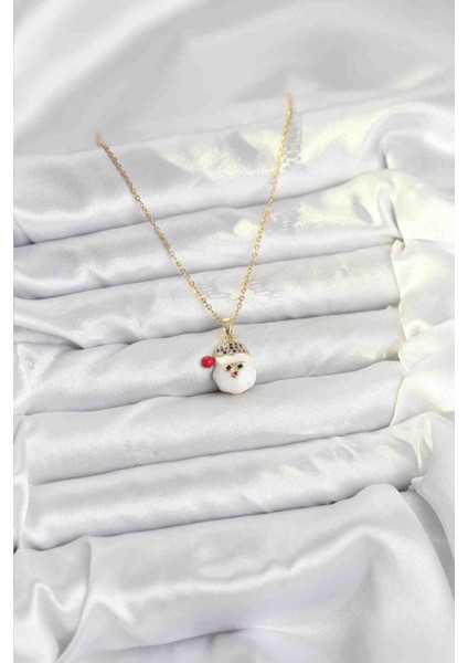 316L Çelik Zincir Gold Renk Şapkalı Kardan Adam Kafası Model Yılbaşı Temalı Kadın Kolye