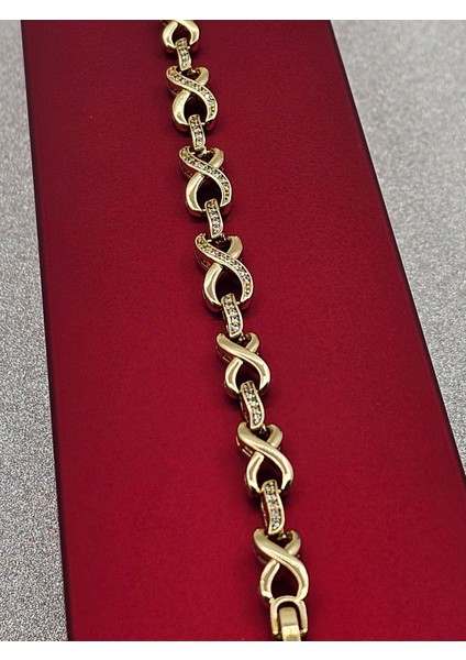 Xuping Sonsuzluk Model Zirkon Taş Detaylı Altın Renk Çelik Bileklik