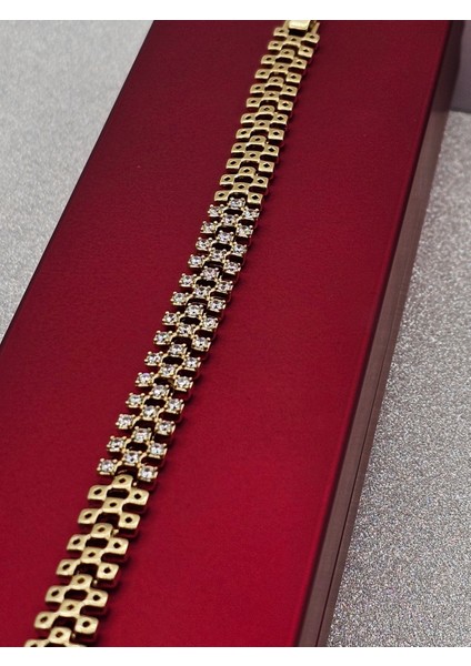 Xuping Hasır Model Zirkon Taş Detaylı Altın Renk Çelik Bileklik