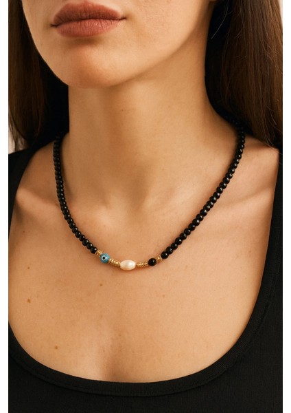 Doğal Taş Inci-Oniks Küre Kesim Kolye