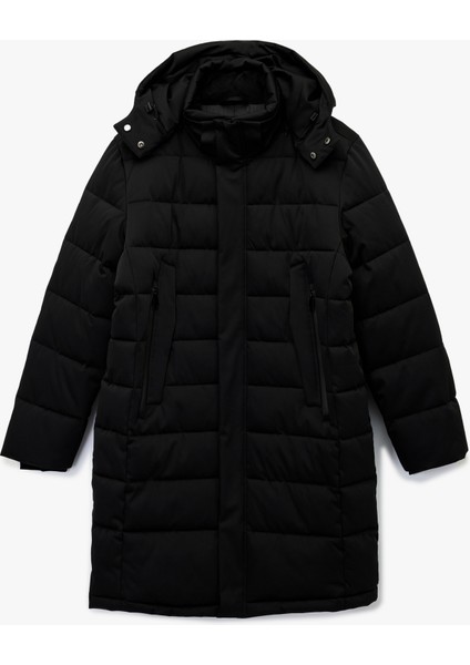 Uzun Kollu Cepli Kapşonlu Uzun Şişme Mont fırsatları