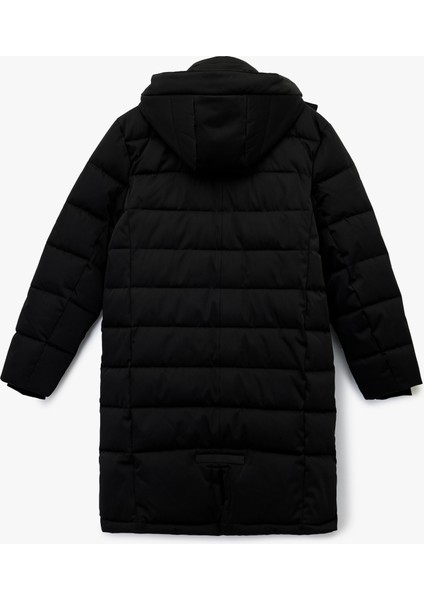 Uzun Kollu Cepli Kapşonlu Uzun Şişme Mont indirimleri