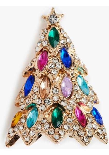 Yılbaşı Ağacı Temalı Taş Detaylı Broş