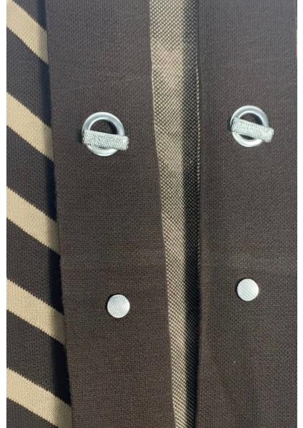 Kadın Tesettür Düğme Detaylı Uzun Çizgili Hırka Kahverengi Standa fırsatları