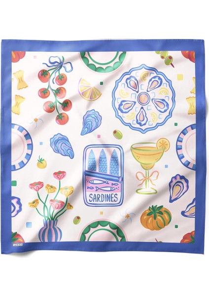 Akdeniz Esintili Sardalya Desenli Bandana Fular