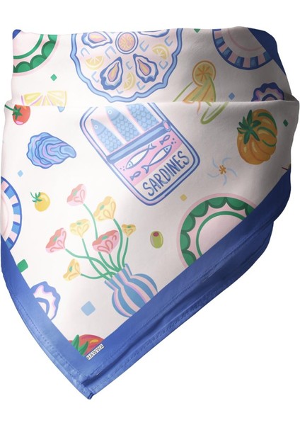 Akdeniz Esintili Sardalya Desenli Bandana Fular modelleri