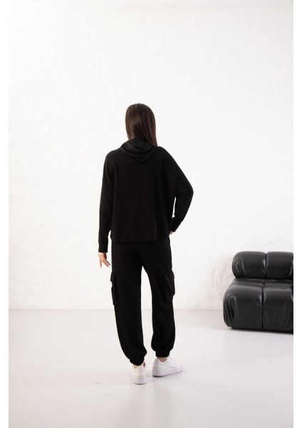 Kadın Rahat Kalıp Uzun Kollu Fermuarlı Modal Kumaş Cepli Kapüşonl fırsatları